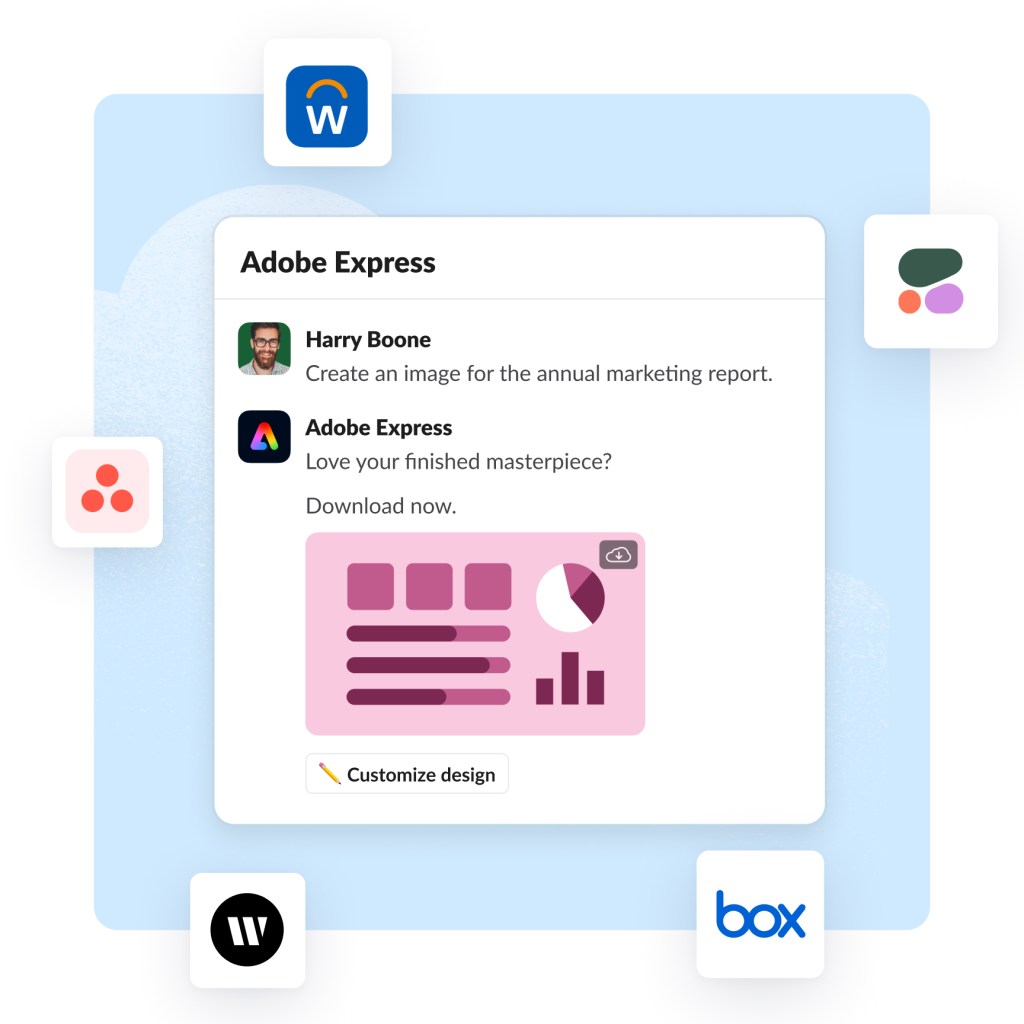 3rd party apps like workday, monday.com, asana etc. float around a graphic of AI.