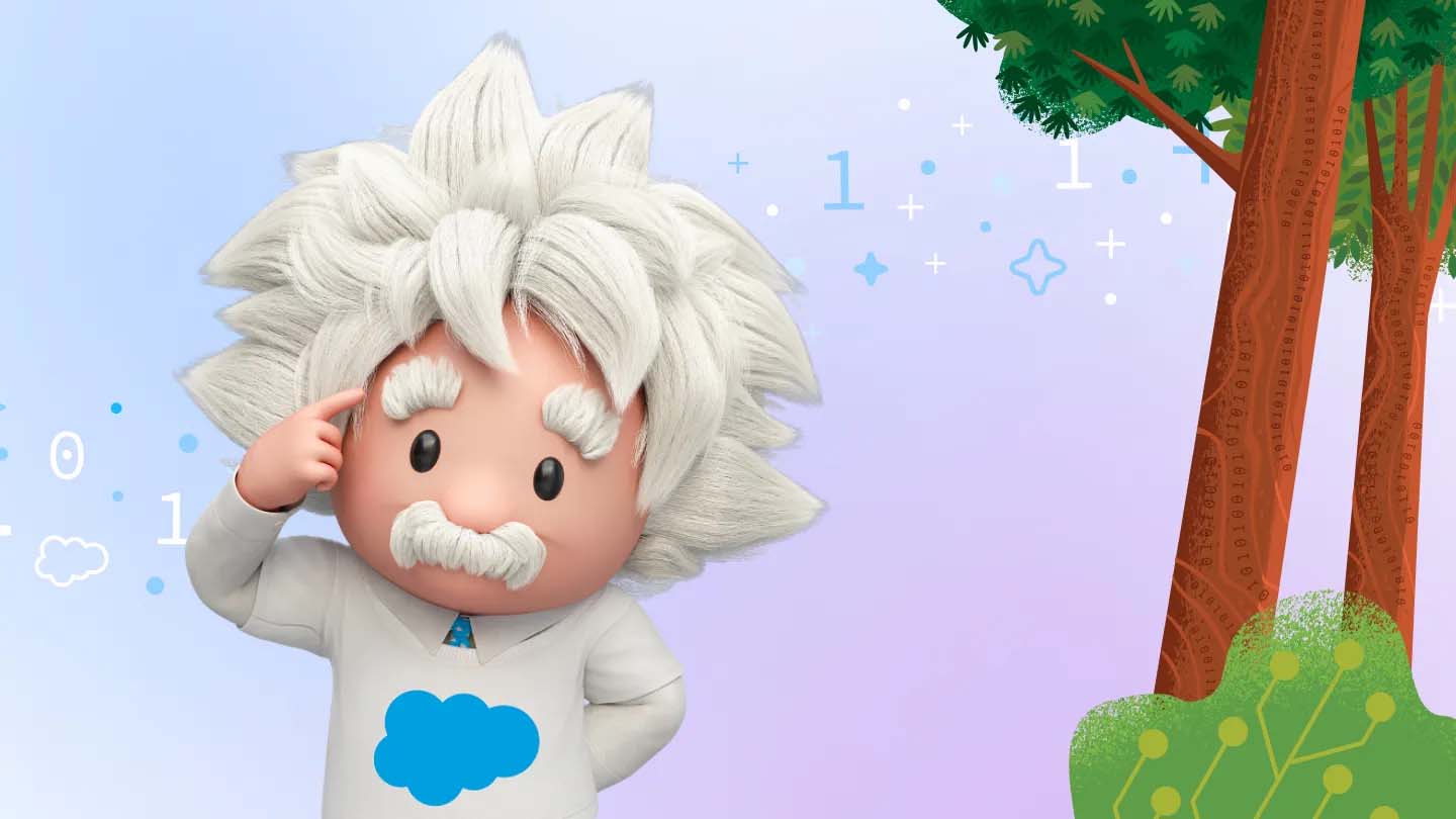 Einstein wearing a Salesforce's shirt.