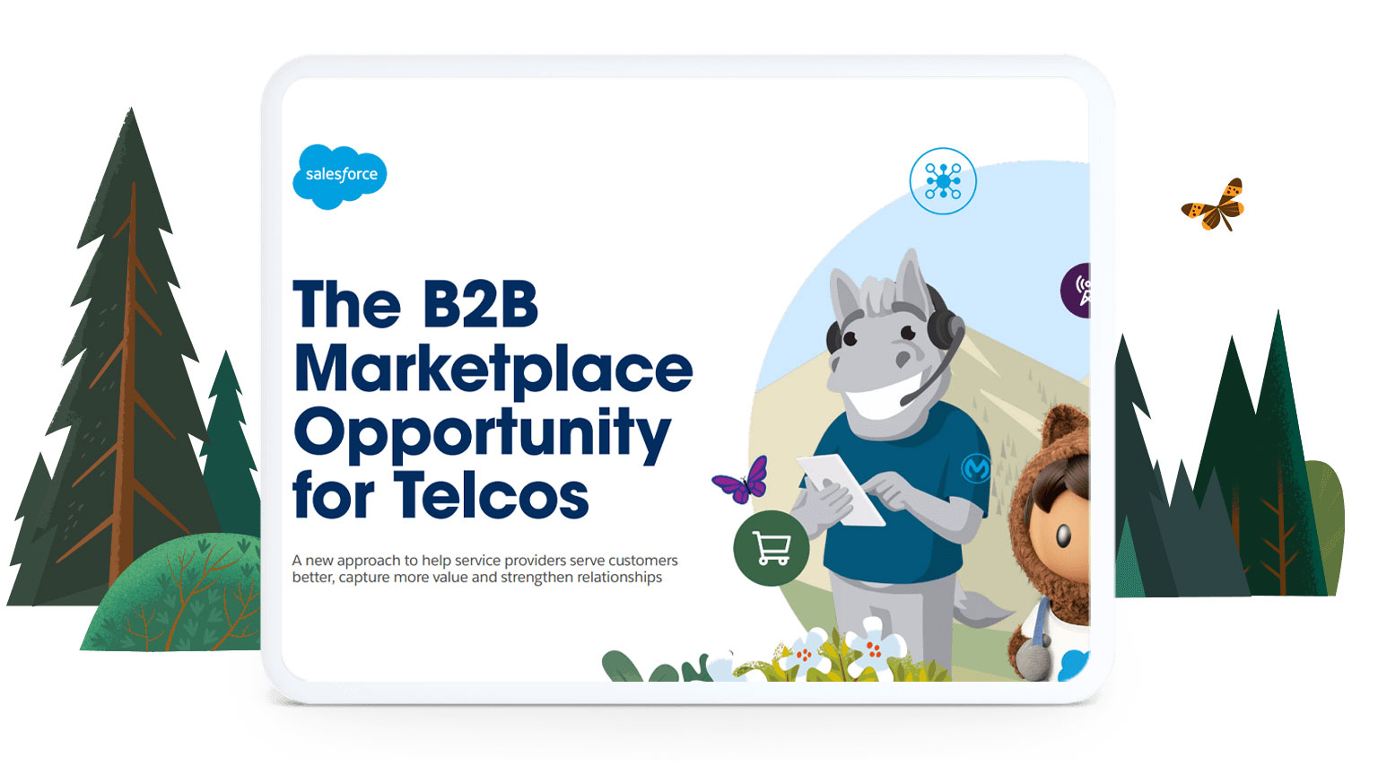 Tablet display of the cover of The B2B Marketplace Opportunity for Telcos.