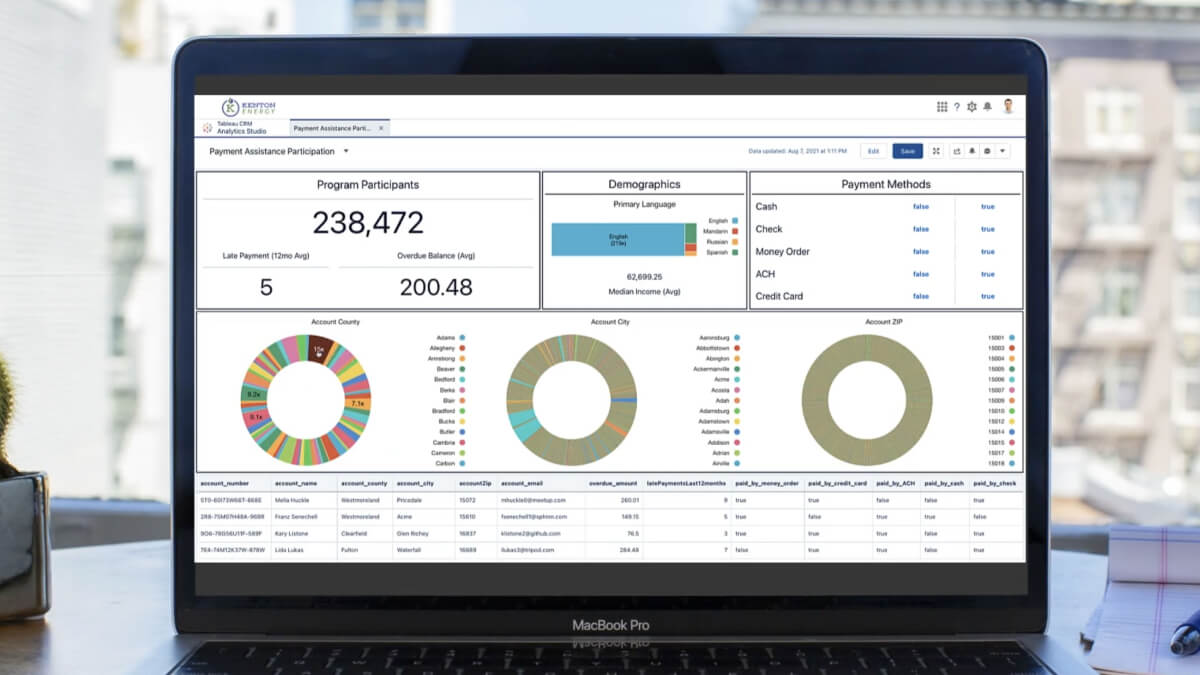 A laptop screen featuring different dashboards.