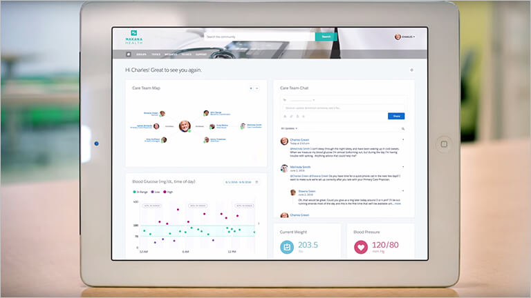 An illustration of a tablet screen featuring the Health Cloud Demo