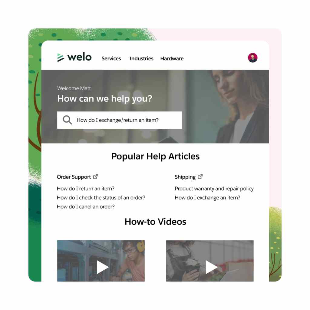 A dashboard displays a Help Centre FAQs page