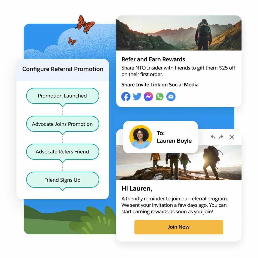 Image of a quick promotion wizard dashboard and the accompanying targeted email.