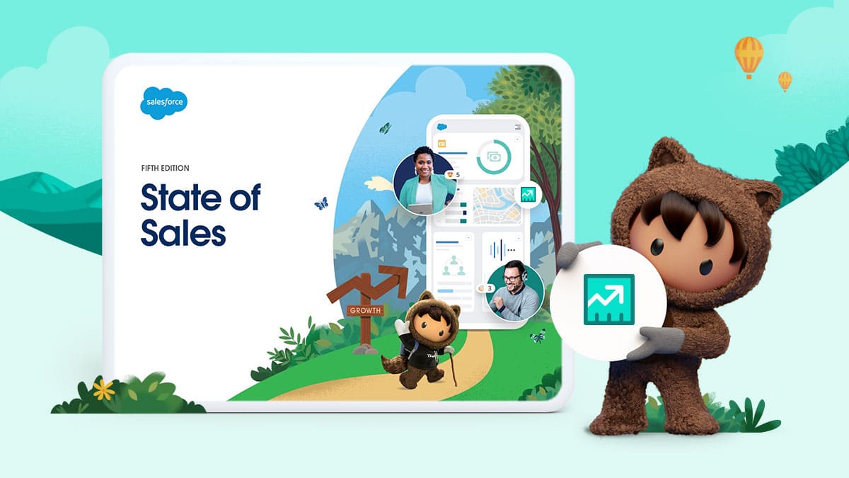 An illustration featuring Astro and the State of Sales report cover.