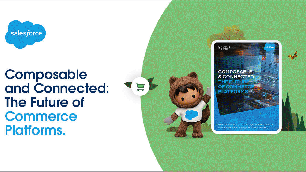 Astro holding a tablet which reads 'Composable and Connected: The Future of Commerce Platforms.'