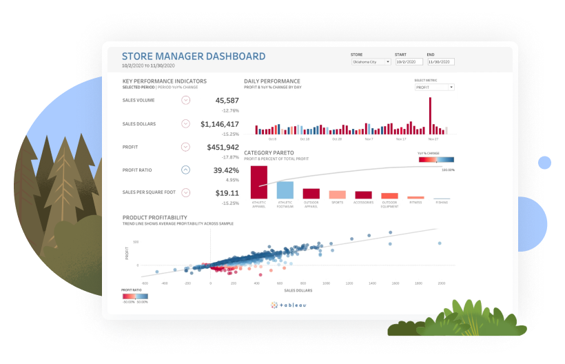 Store manager dashboard showing various graphs.