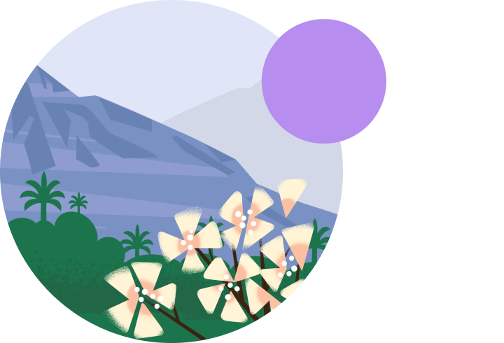 Illustration of a scenery with Flowers and Mountains.