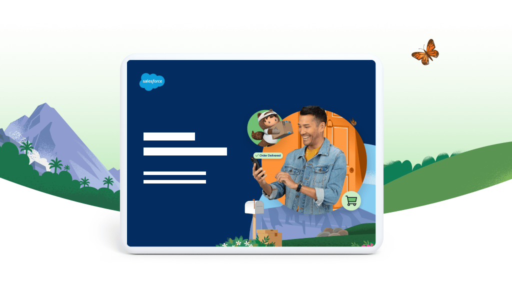 Person looking at a smartphone. Astro is popping out of a small circle caring a delivery box.