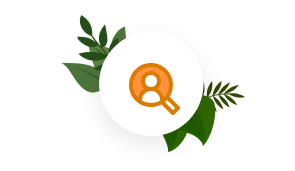 An orange magnifying glass with the outline of a person inside