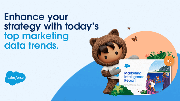 Astro holding a tablet which reads 'Salesforce Marketing Intelligence Report: 3rd Edition'