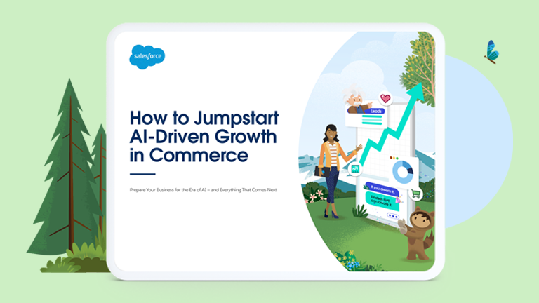 A tablet screen featuring the "Jumpstart Growth in Commerce" cover of the report.