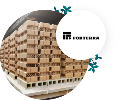 Forterra logo next to a round image with piled bricks.