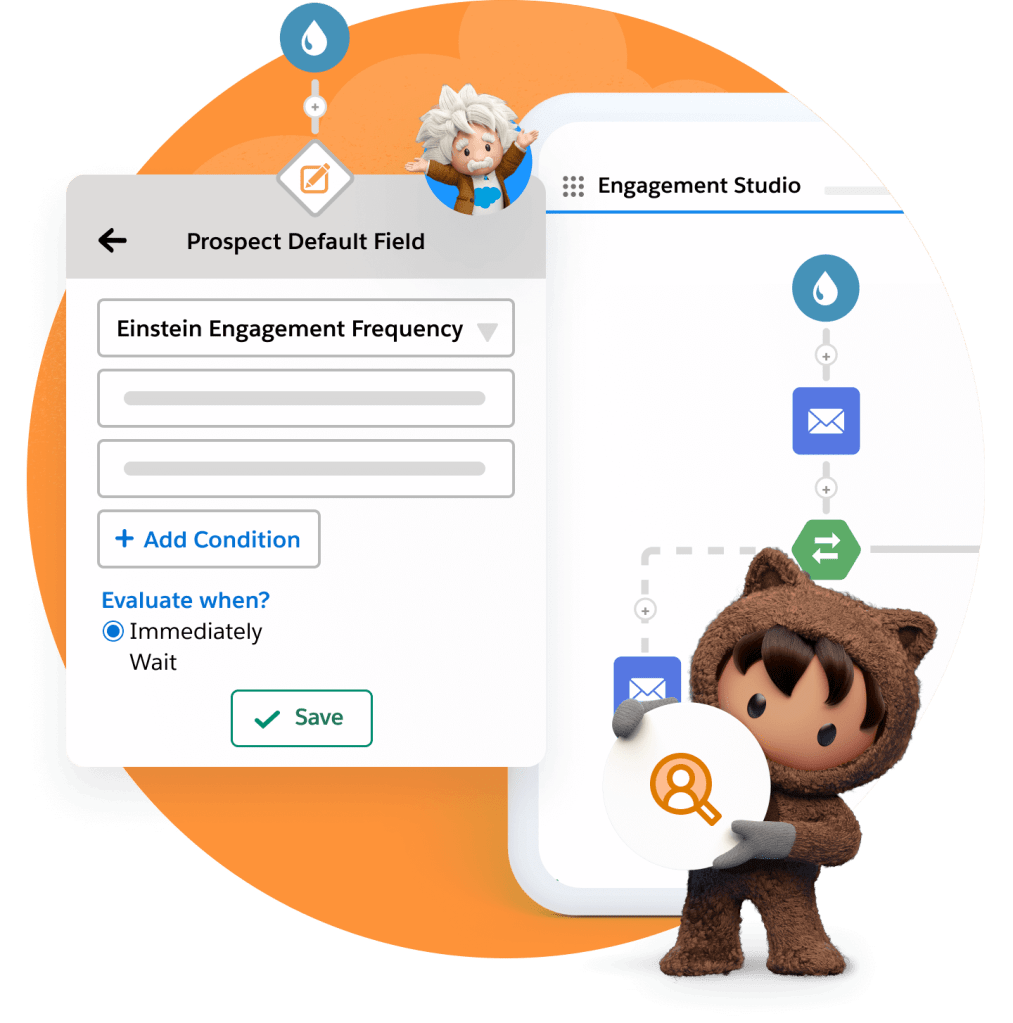 Astro holds a Martketing GPT icon while standing with an Engagement Studio screen.