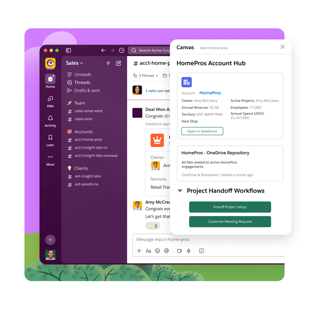 A team celebrating their win on a Slack channel.