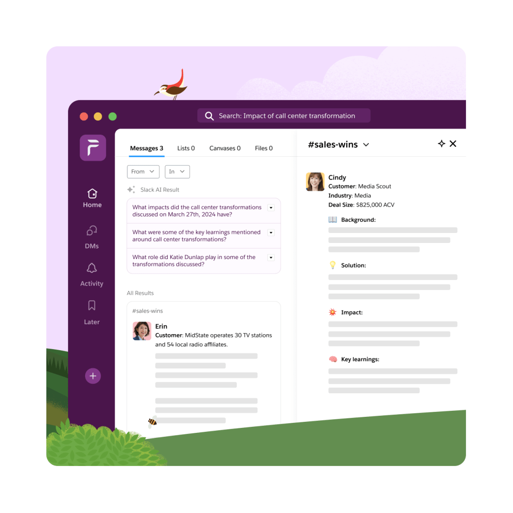 A Slack interaction celebrating sales win for a company.