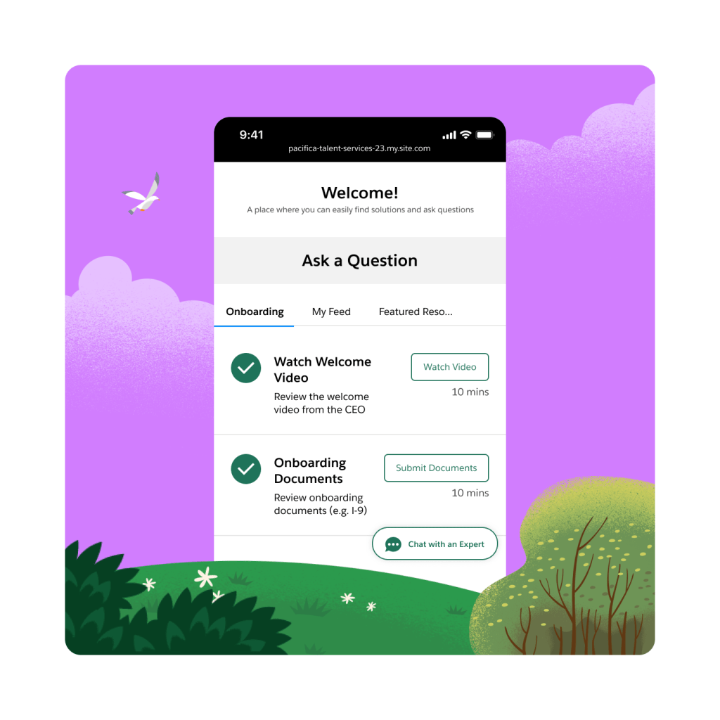 Mobile view of a talent onboarding portal outlining the steps for a candidate after being recruited.