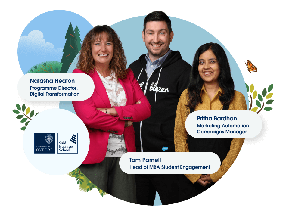 Saïd Business School leaders Natasha heaton, Tom parnell, Pritha bardhan with oxford university logo