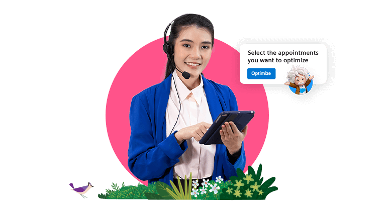 A service dispatcher optimizes a customer appointment on a tablet.