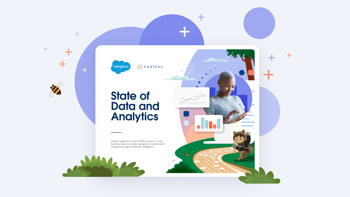 A tablet screen which reads: The State of Data and Analytics report.