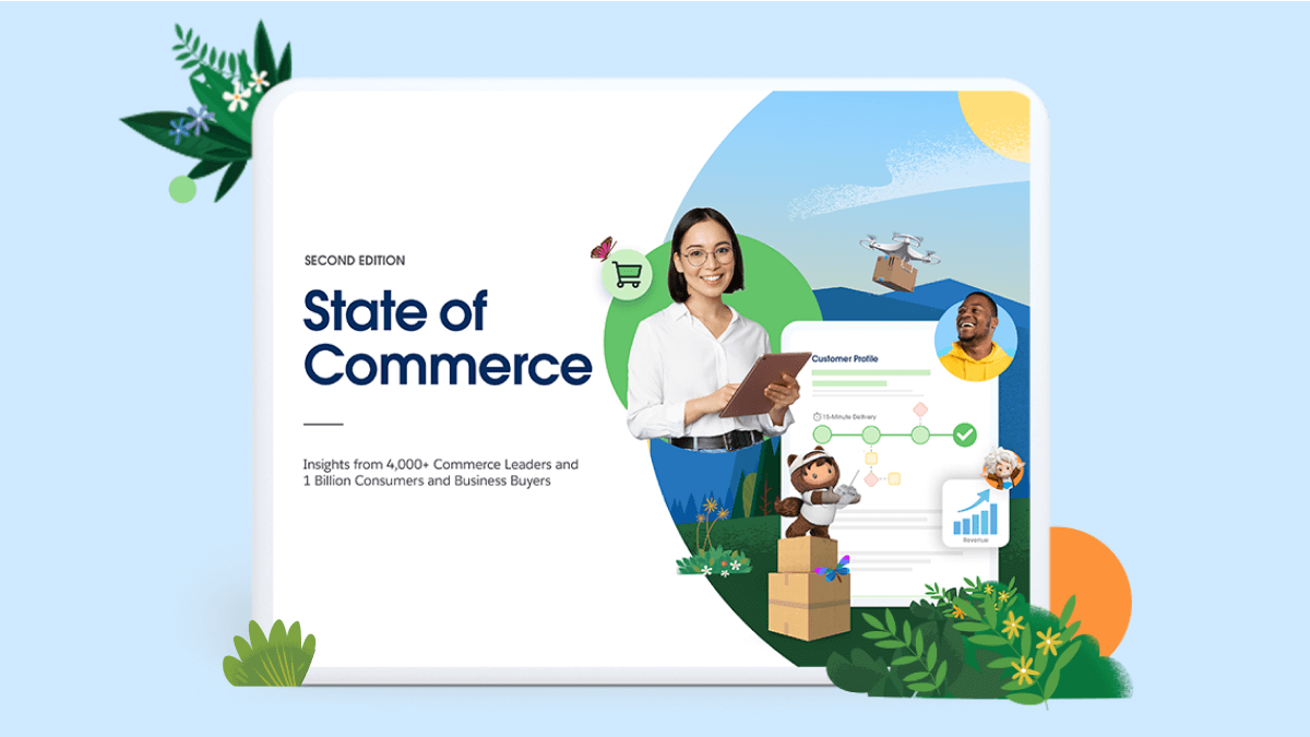 Tablet screen featuring The State of Commerce.