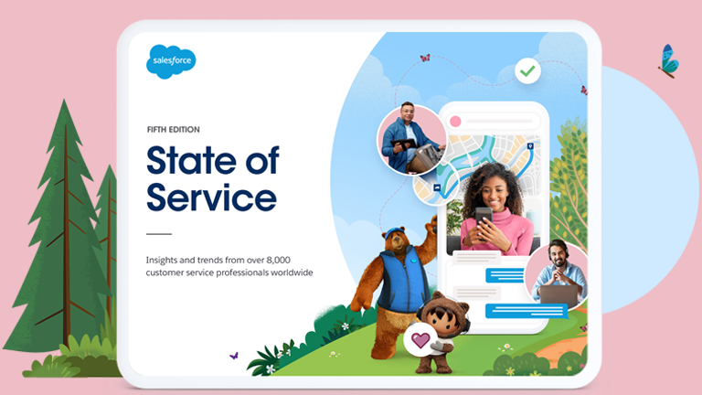 Tablet screen featuring the fifth edition of the State of Service report.