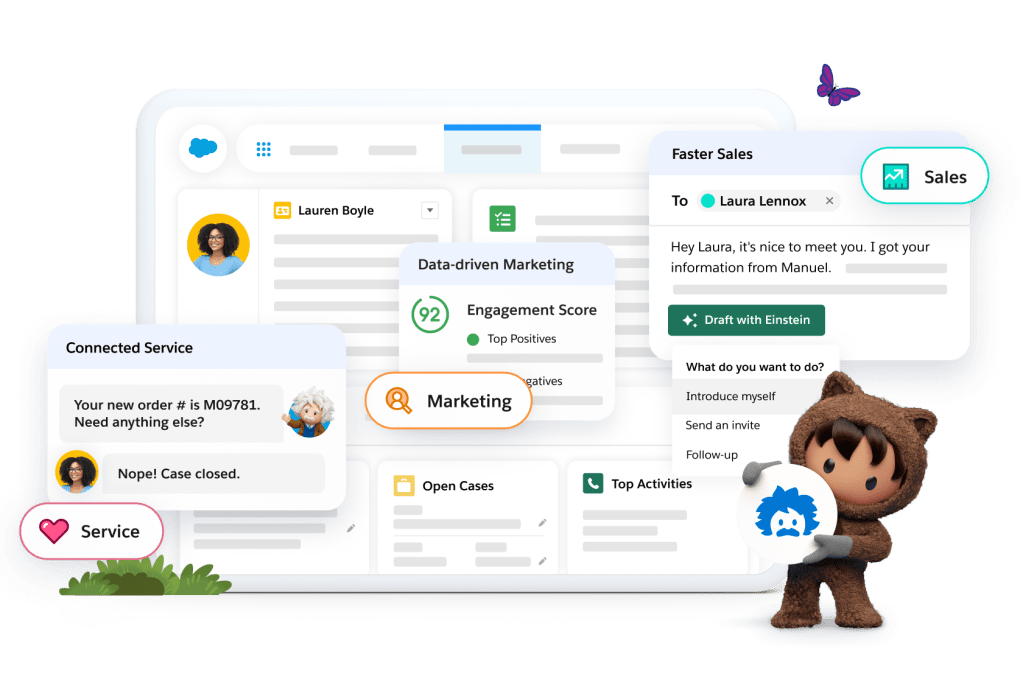 Showcasing how Sales, Service and Marketing are improved by Einstein.
