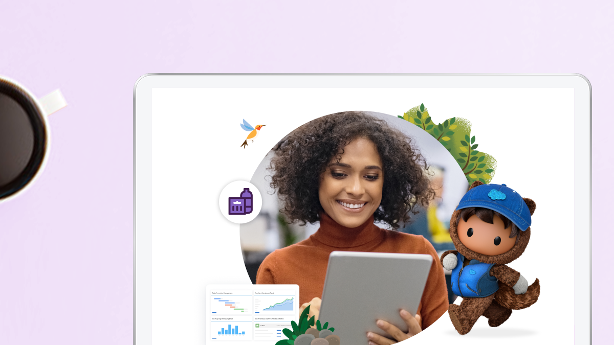 Woman holding a tablet while Astro's next to her.